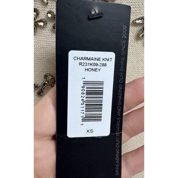 Sachin and Babi Charmaine Knit Embellished Merino Wool Sweater Honey XS NWT - Picture 6 of 11